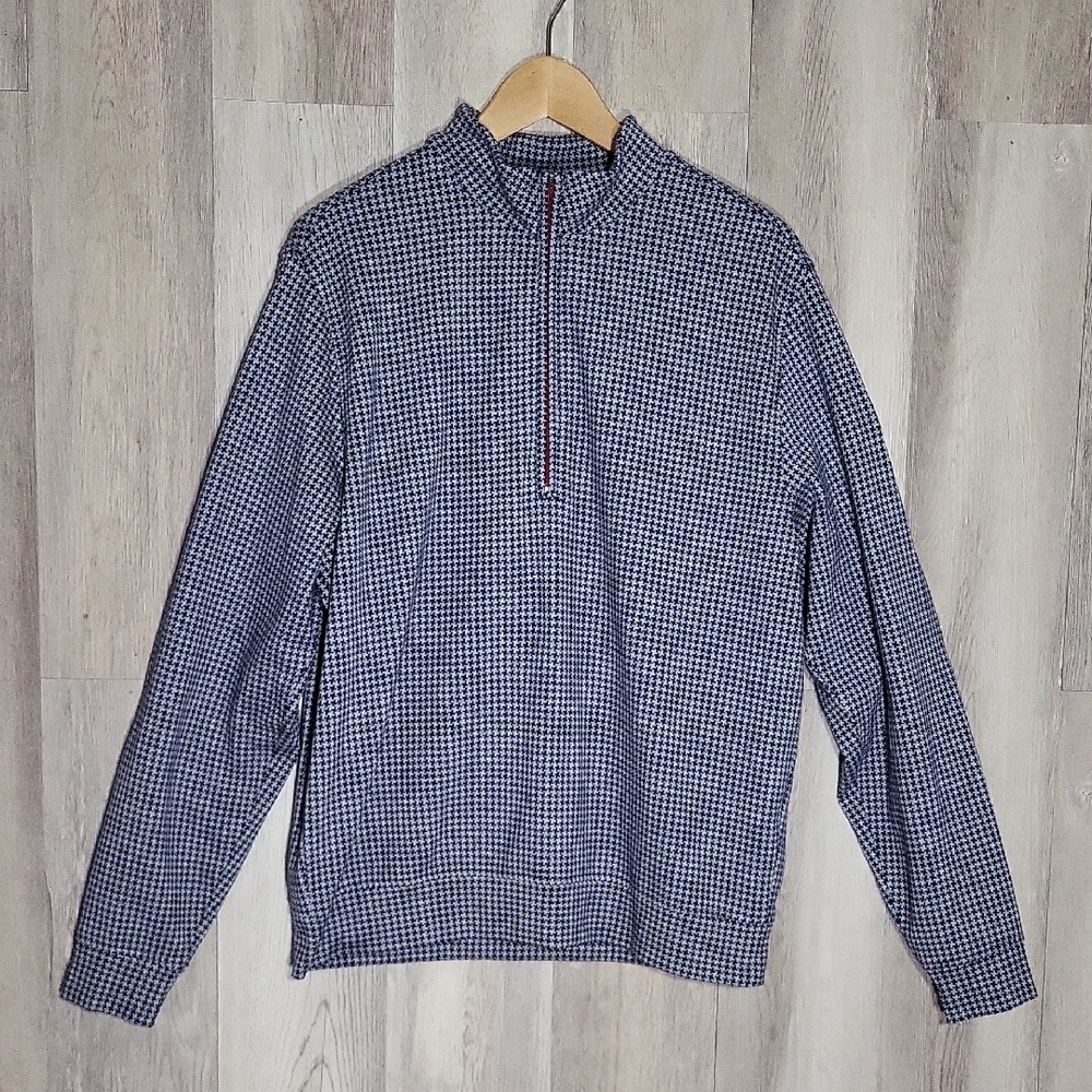 Donald Ross Mens Medium Quarter Zip Pullover Navy White Houndstooth Casual‎
